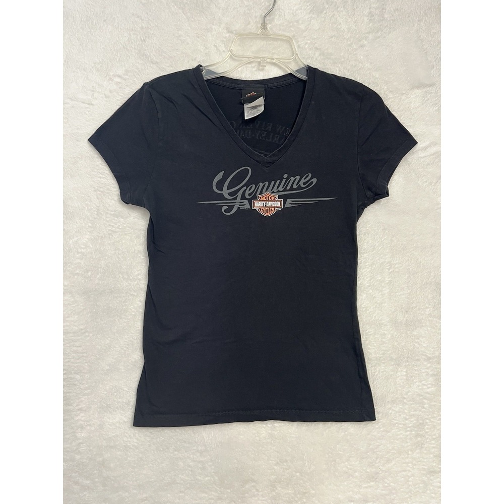 Harley Davidson Women's Small Black V Neck T Shirt Hico WV Genuine Logo